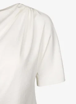 Top canari asymmetrisch offwhite draperie en korte mouw | DELSCHER. Fashion
