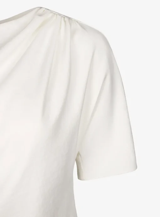 Top canari asymmetrisch offwhite draperie en korte mouw | DELSCHER. Fashion
