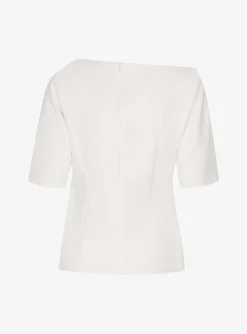 Top canari asymmetrisch offwhite draperie en korte mouw | DELSCHER. Fashion