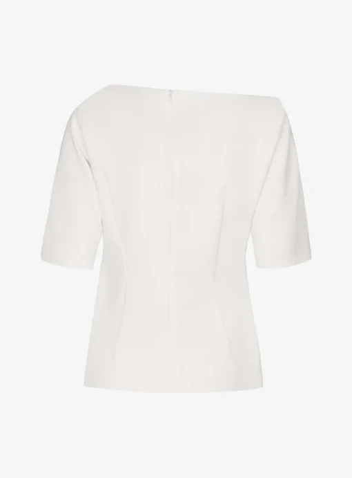 Top canari asymmetrisch offwhite draperie en korte mouw | DELSCHER. Fashion