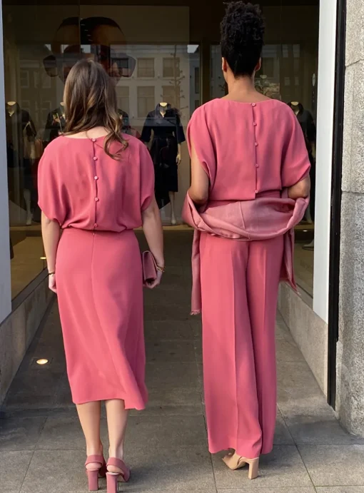 Top choc crêpe poeder roze | DELSCHER. Fashion