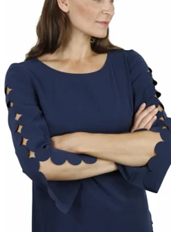 Top marine met golvende uitsnedes | DELSCHER. Fashion