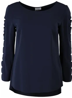 Top marine met golvende uitsnedes | DELSCHER. Fashion