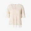 Top opengewerkt beige met franjes | DELSCHER. Fashion