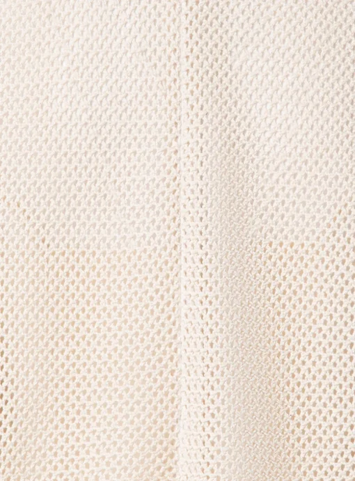Top opengewerkt beige met franjes | DELSCHER. Fashion