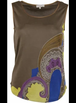 Top zijde khaki paisley dessin | DELSCHER. Fashion