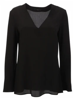 top zwart zijde met v-hals | DELSCHER. Fashion