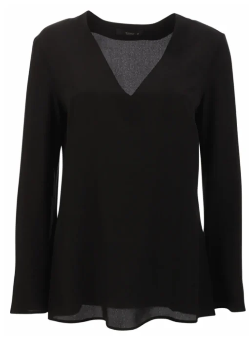 top zwart zijde met v-hals | DELSCHER. Fashion