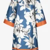 Tuniekjurk blauw bloemen met oranje bies | DELSCHER. Fashion