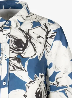 Tuniekjurk blauw bloemen met oranje bies | DELSCHER. Fashion