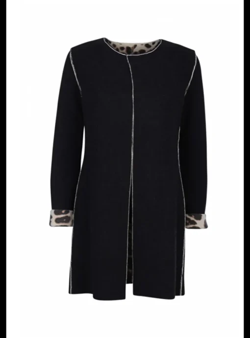Vest double face jaguar print zwart/zand met zwart | DELSCHER. Fashion