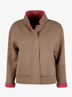 Vest double face roze bruin kort boxy model reversible | DELSCHER. Fashion