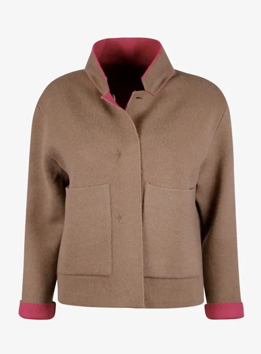 Vest double face roze bruin kort boxy model reversible | DELSCHER. Fashion