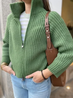 Vest fallou zip cashmere groen | DELSCHER. Fashion
