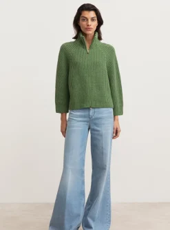 Vest fallou zip cashmere groen | DELSCHER. Fashion