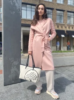 Vest jas Hello lang wol poederroze | DELSCHER. Fashion