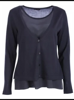 vest met zijde top marine | DELSCHER. Fashion
