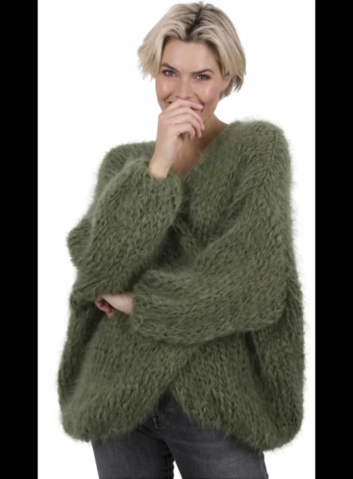 Vest mohair khaki groen | DELSCHER. Fashion