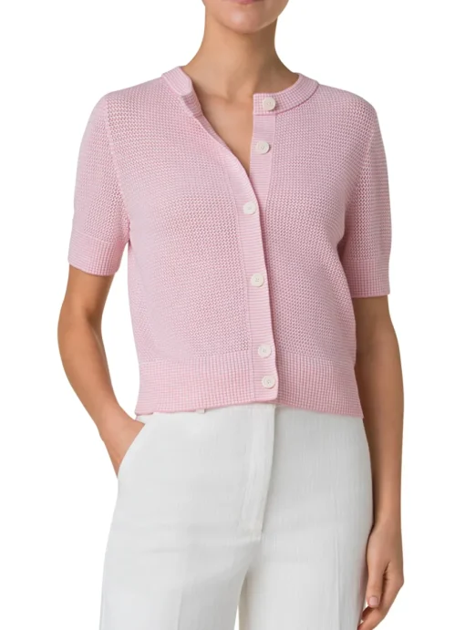 Vest roze wit korte mouw | DELSCHER. Fashion