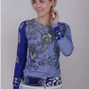 Vest zijde blauw dessin | DELSCHER. Fashion