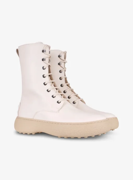 Veterlaars leder offwhite met beige zool | DELSCHER. Fashion
