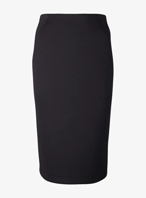 Vrai kokerrok scuba met structuur zwart | DELSCHER. Fashion